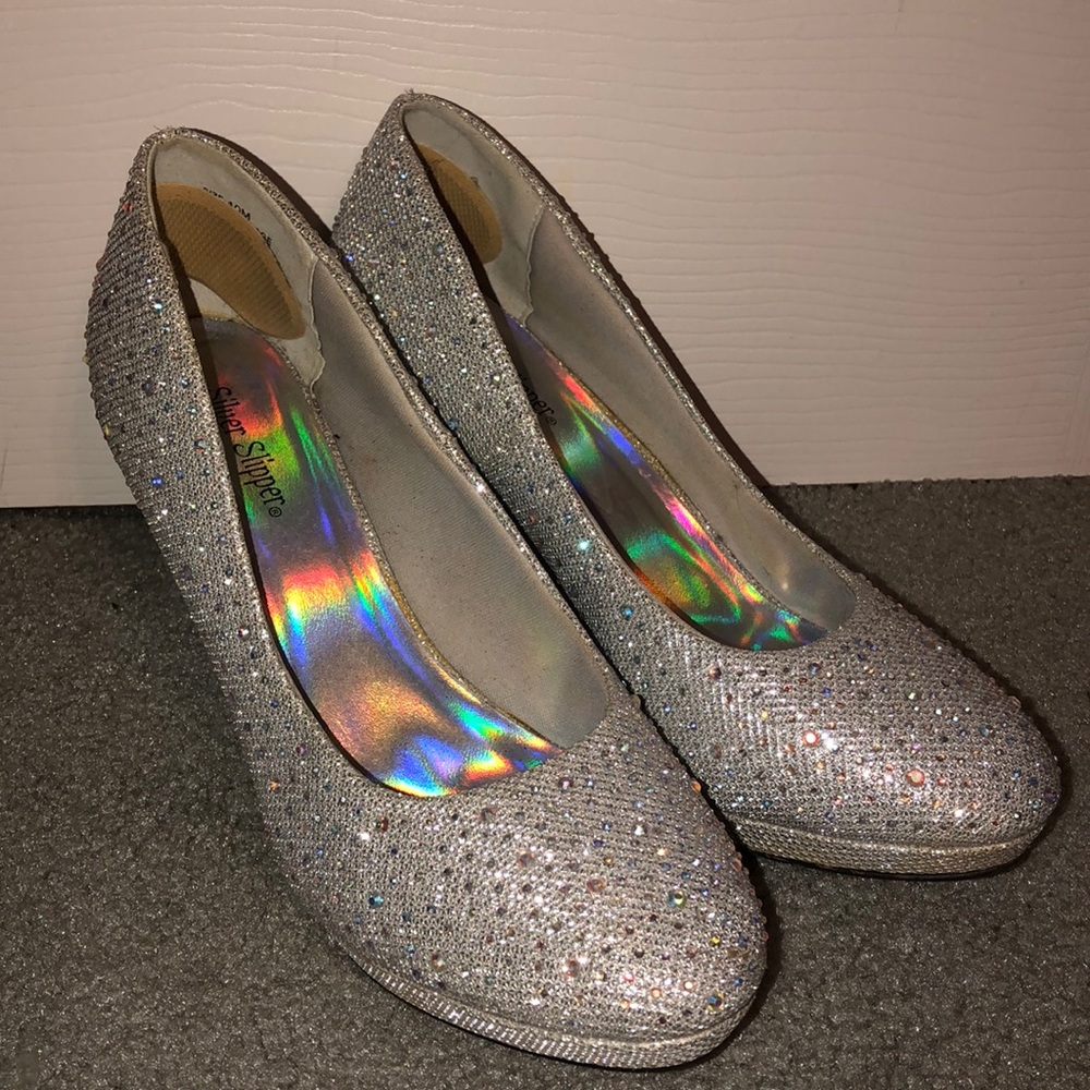 Silver slipper heels